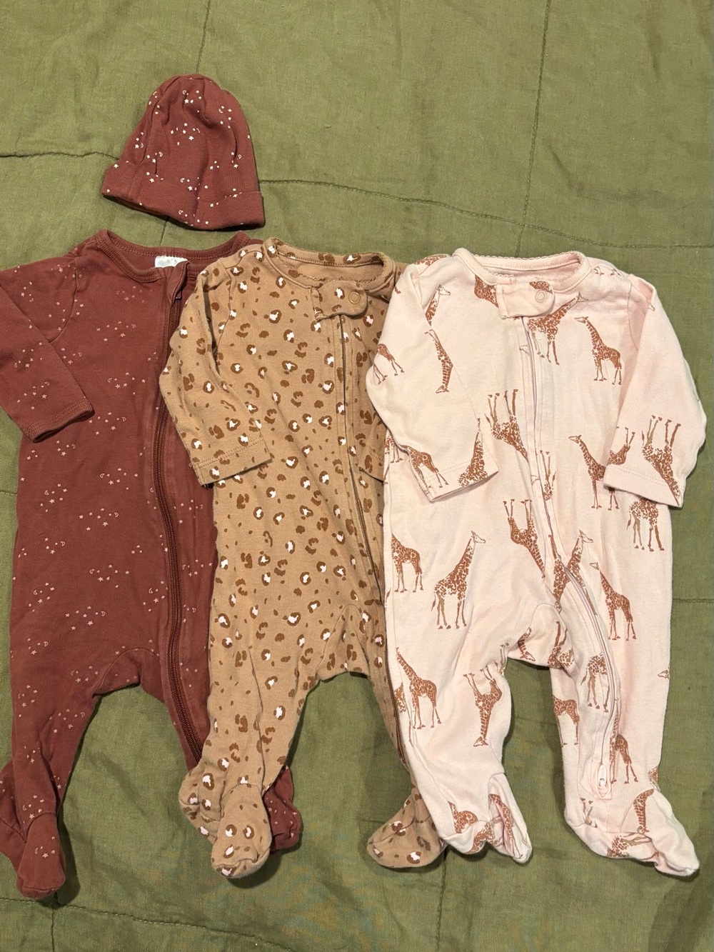 Baby One-Piece Sleepers - 0-3m - Pink and Brown Mix